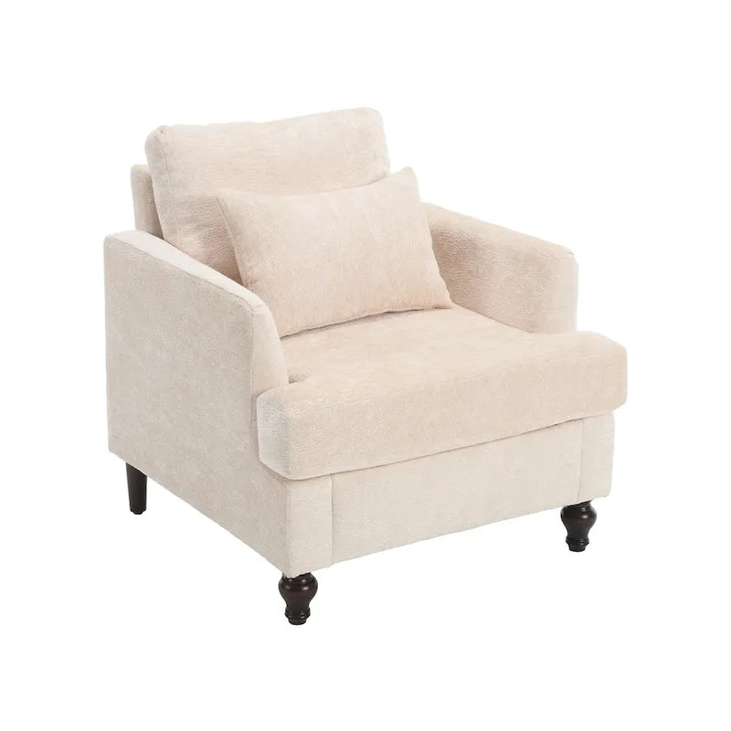 Fauteuil beige 29,53 en chenille avec cadre et coussins en bois massif
