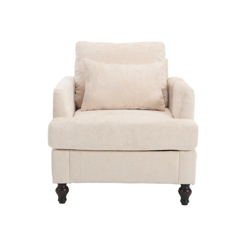 Fauteuil beige 29,53 en chenille avec cadre et coussins en bois massif