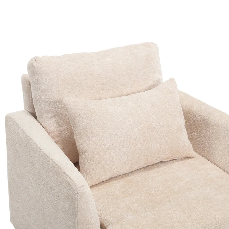 Fauteuil beige 29,53 en chenille avec cadre et coussins en bois massif
