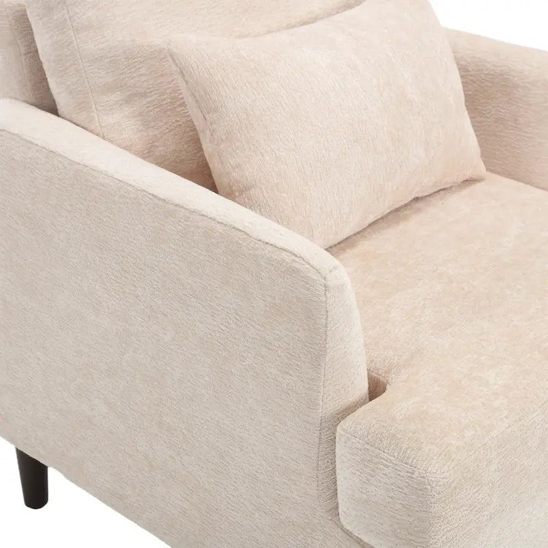 Fauteuil beige 29,53 en chenille avec cadre et coussins en bois massif