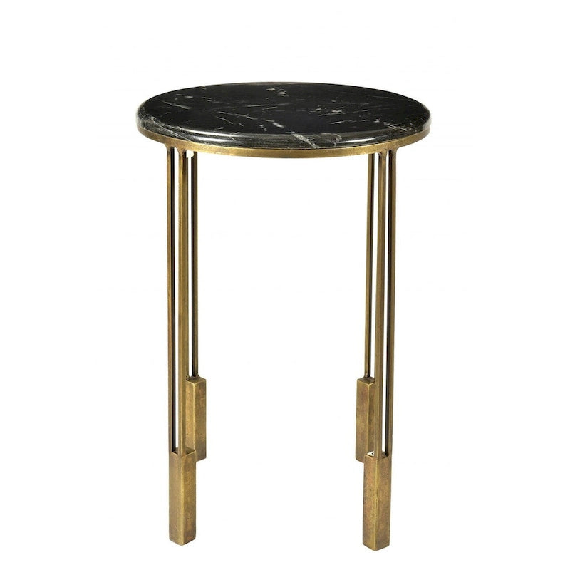 23 table d'appoint ronde en marbre et fer dorés et noirs