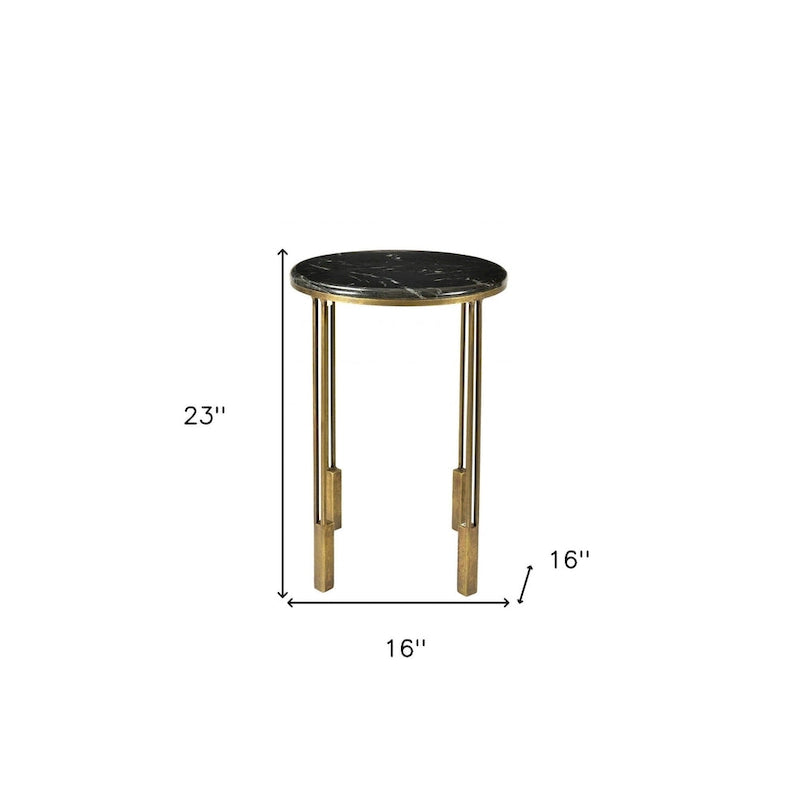 23 table d'appoint ronde en marbre et fer dorés et noirs