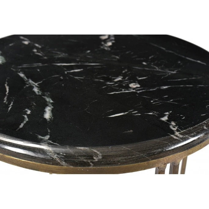23 table d'appoint ronde en marbre et fer dorés et noirs
