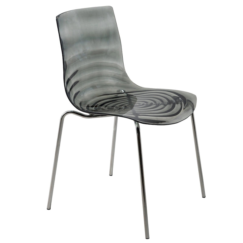 Chaise de salle à manger en acrylique Astor avec pieds chromés Chaise d'appoint moderne Design « Vagues »