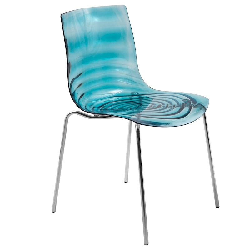 Chaise de salle à manger en acrylique Astor avec pieds chromés Chaise d'appoint moderne Design « Vagues »