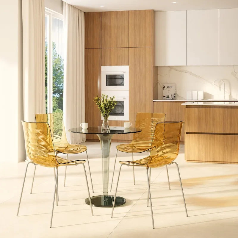 Chaise de salle à manger en acrylique Astor avec pieds chromés Chaise d'appoint moderne Design « Vagues »