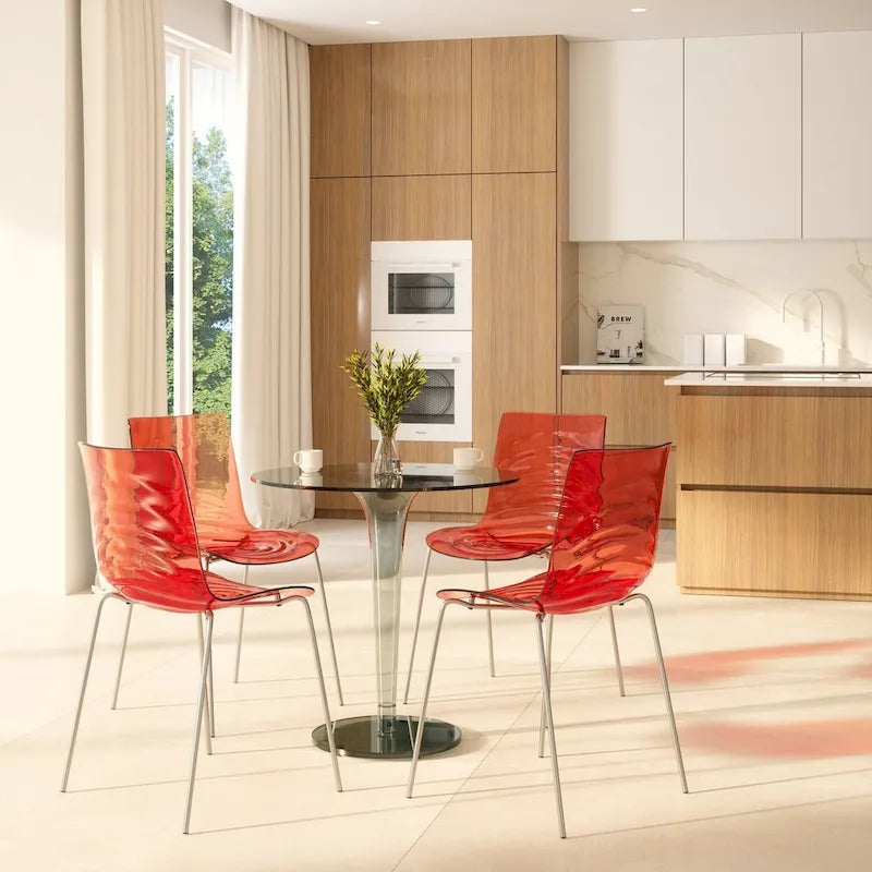 Chaise de salle à manger en acrylique Astor avec pieds chromés Chaise d'appoint moderne Design « Vagues »