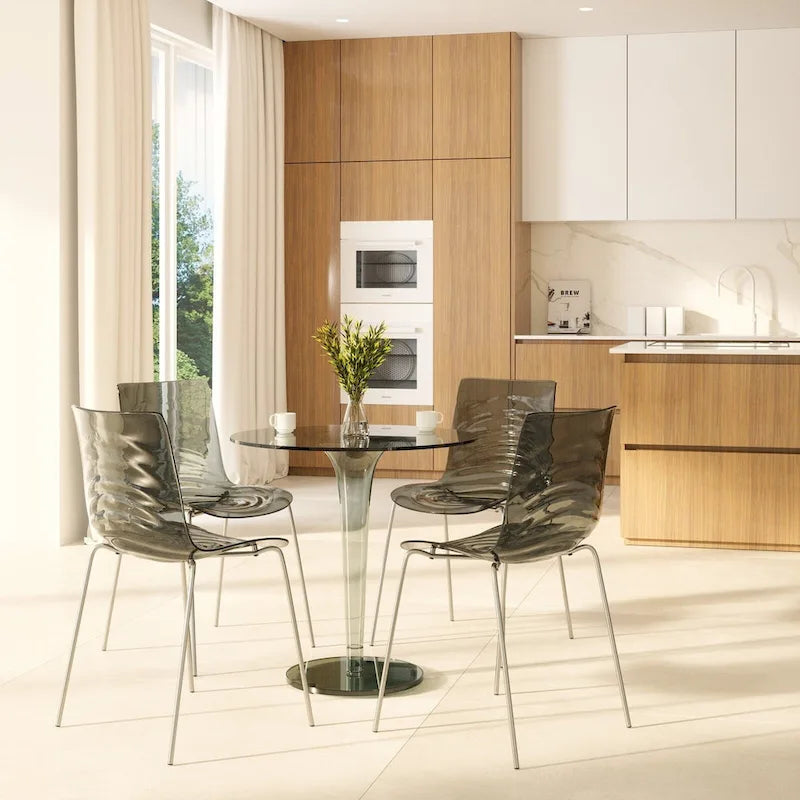 Chaise de salle à manger en acrylique Astor avec pieds chromés Chaise d'appoint moderne Design « Vagues »