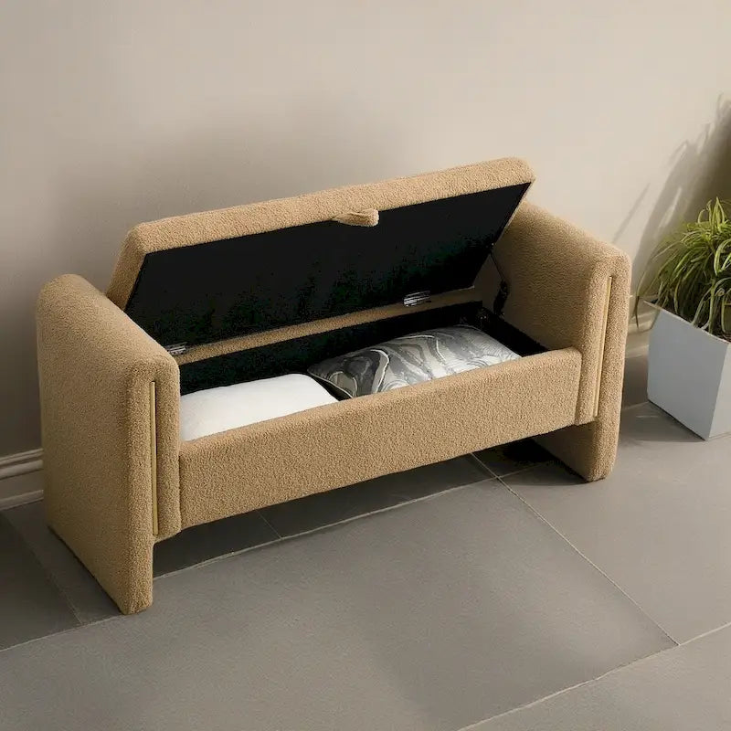 Banc de rangement en tissu Teddy moderne Athena avec accoudoirs