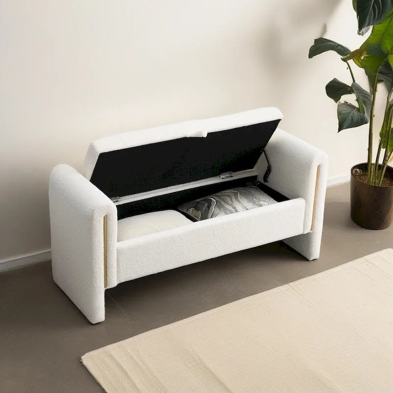 Banc de rangement en tissu Teddy moderne Athena avec accoudoirs