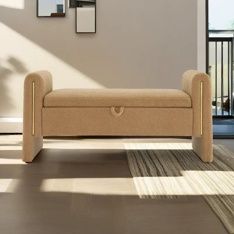 Banc de rangement en tissu Teddy moderne Athena avec accoudoirs