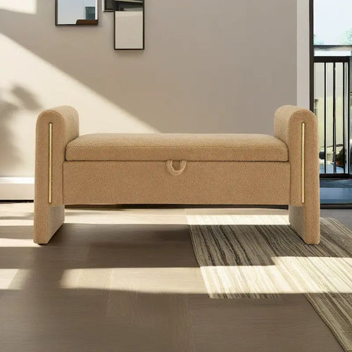 Banc de rangement en tissu Teddy moderne Athena avec accoudoirs