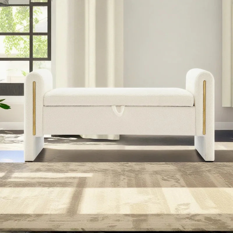 Banc de rangement en tissu Teddy moderne Athena avec accoudoirs