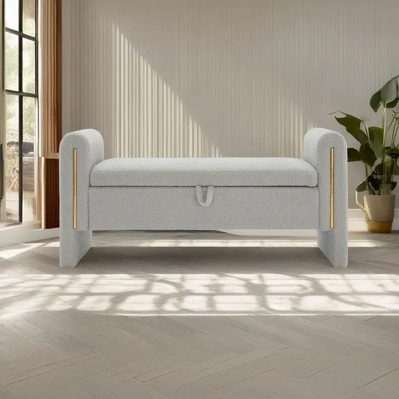 Banc de rangement en tissu Teddy moderne Athena avec accoudoirs