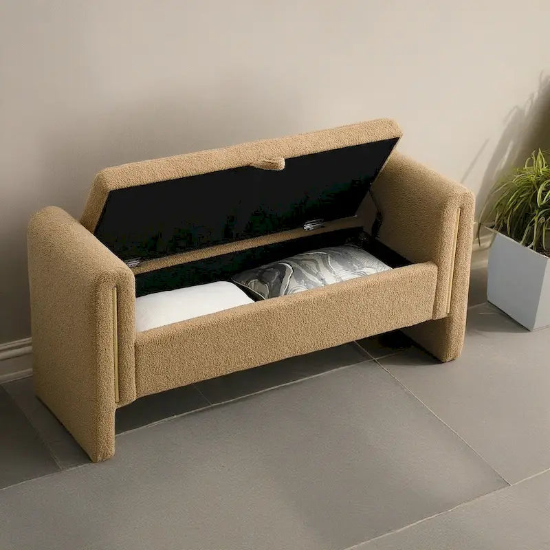 Banc de rangement en tissu Teddy moderne Athena avec accoudoirs