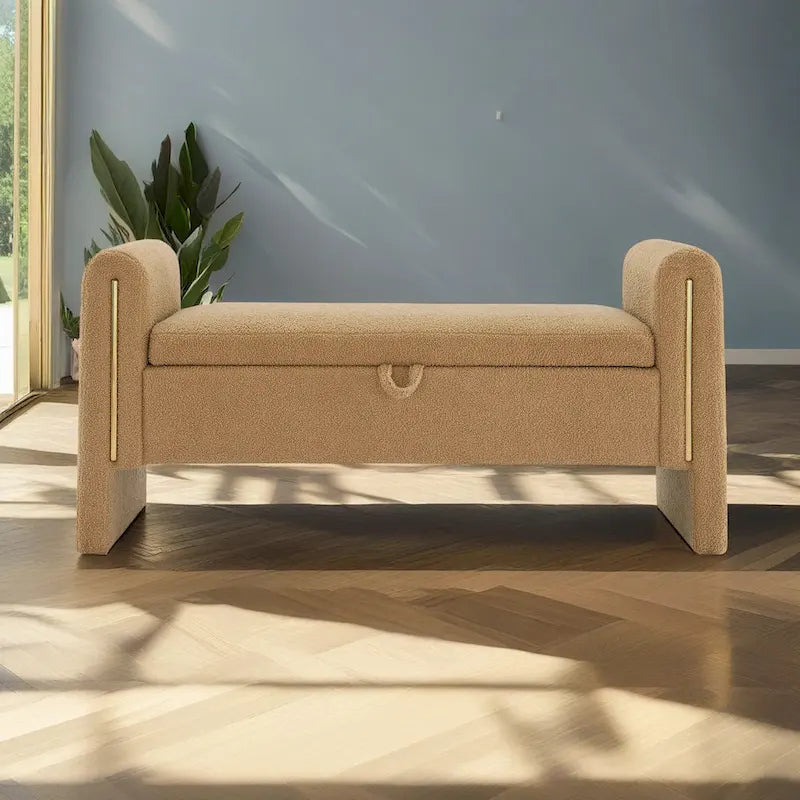 Banc de rangement en tissu Teddy moderne Athena avec accoudoirs