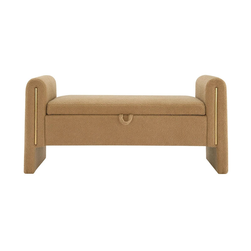 Banc de rangement en tissu Teddy moderne Athena avec accoudoirs