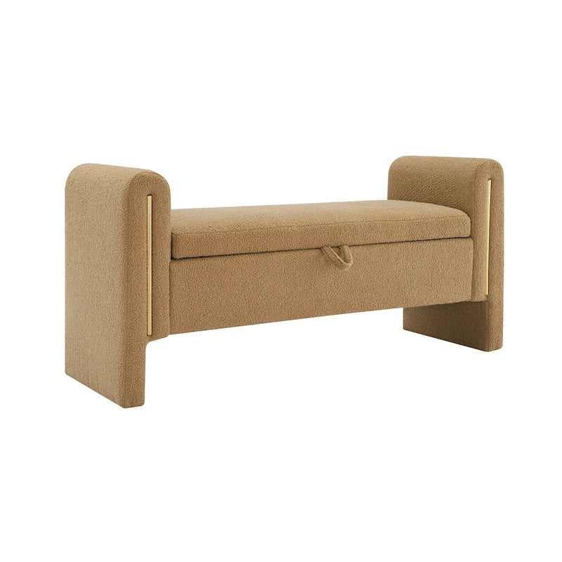 Banc de rangement en tissu Teddy moderne Athena avec accoudoirs