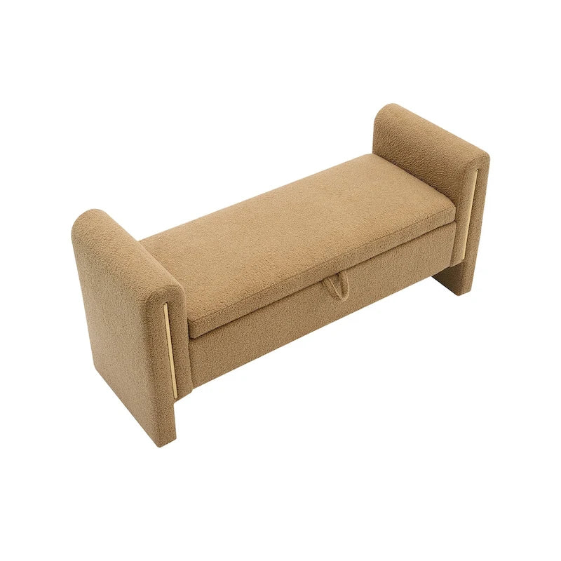 Banc de rangement en tissu Teddy moderne Athena avec accoudoirs