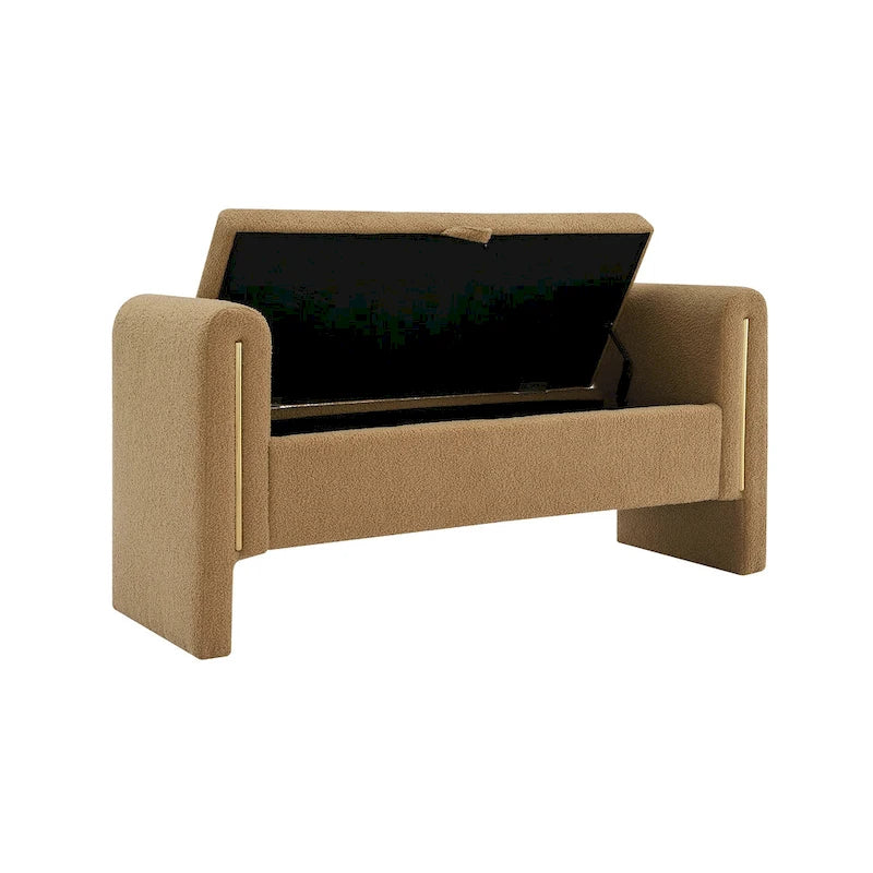 Banc de rangement en tissu Teddy moderne Athena avec accoudoirs