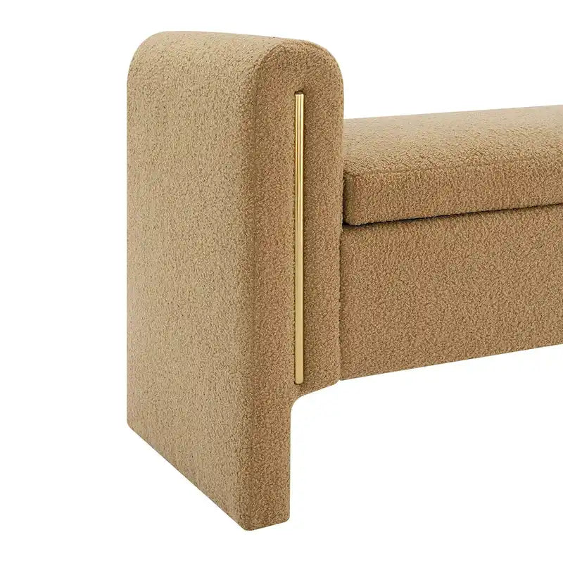 Banc de rangement en tissu Teddy moderne Athena avec accoudoirs