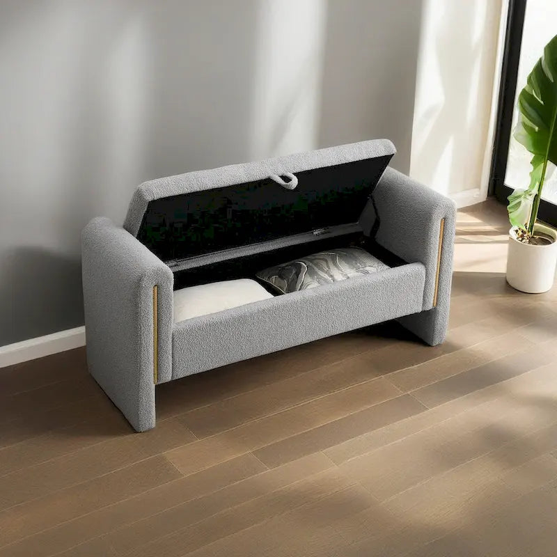 Banc de rangement en tissu Teddy moderne Athena avec accoudoirs
