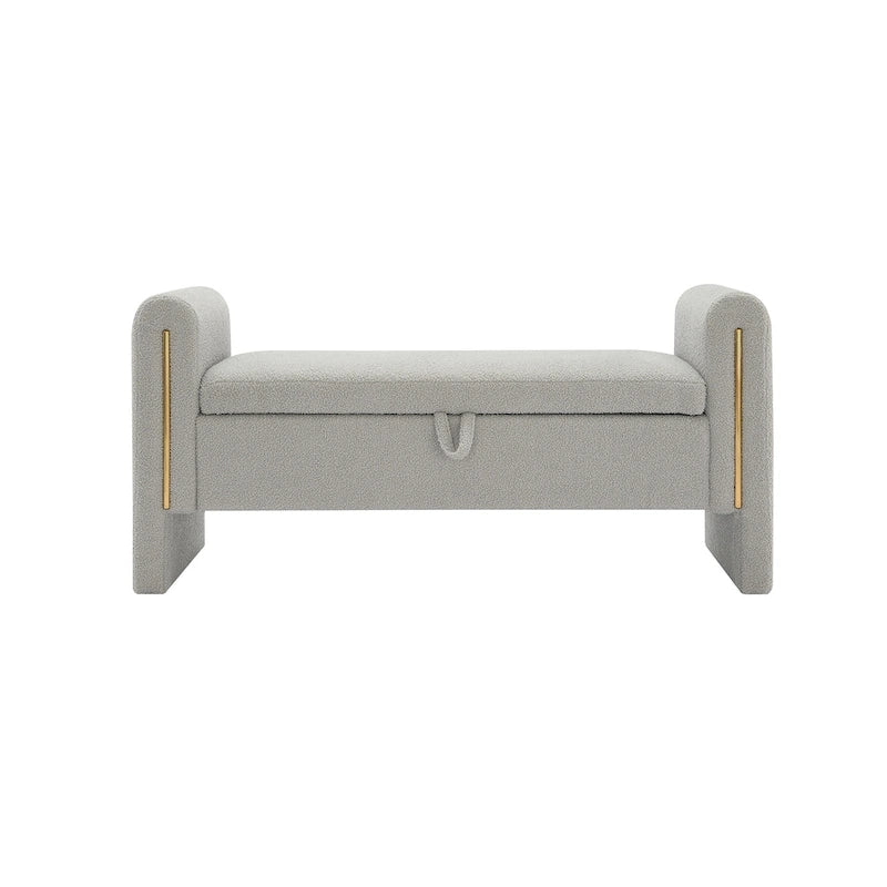 Banc de rangement en tissu Teddy moderne Athena avec accoudoirs