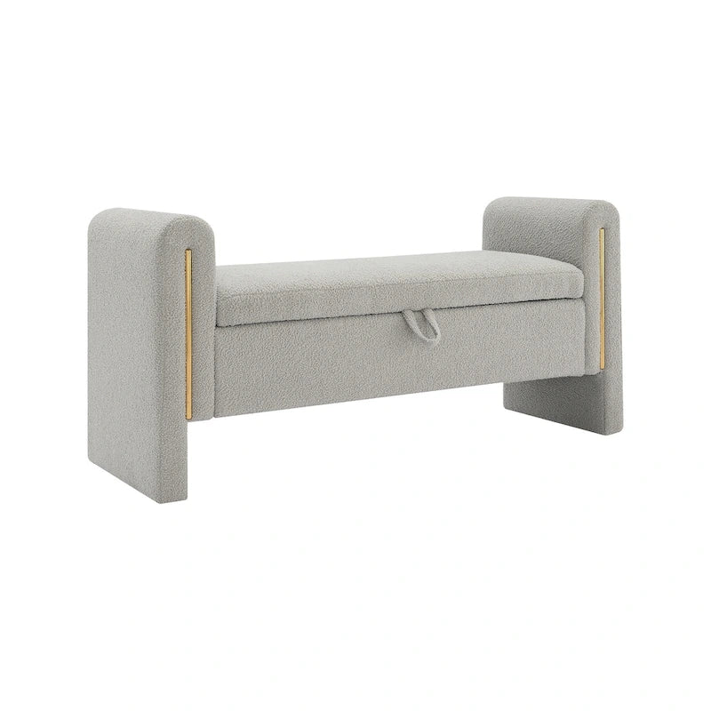 Banc de rangement en tissu Teddy moderne Athena avec accoudoirs
