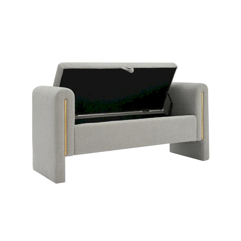 Banc de rangement en tissu Teddy moderne Athena avec accoudoirs