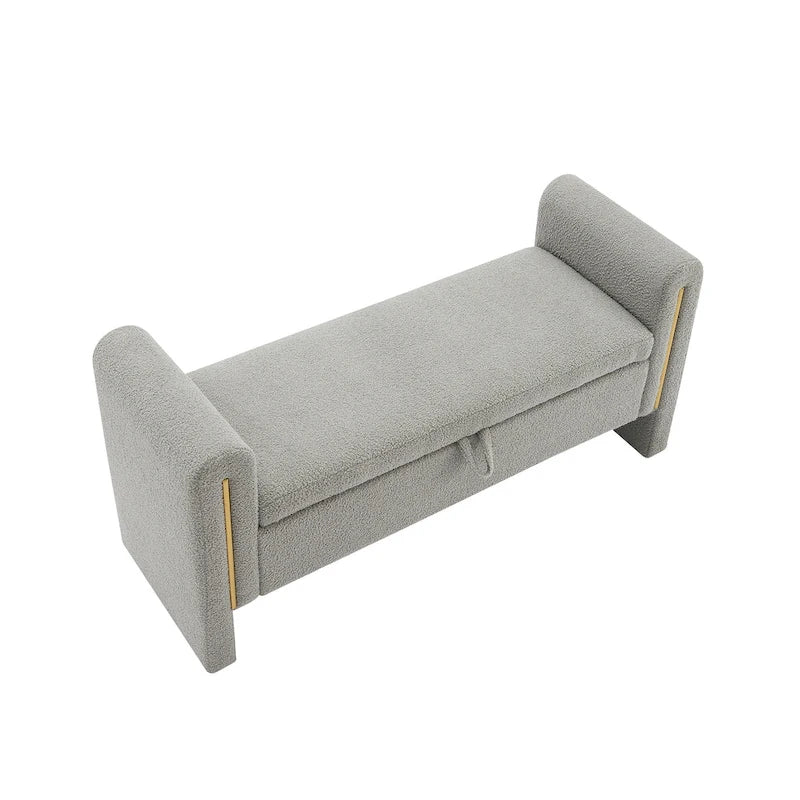 Banc de rangement en tissu Teddy moderne Athena avec accoudoirs