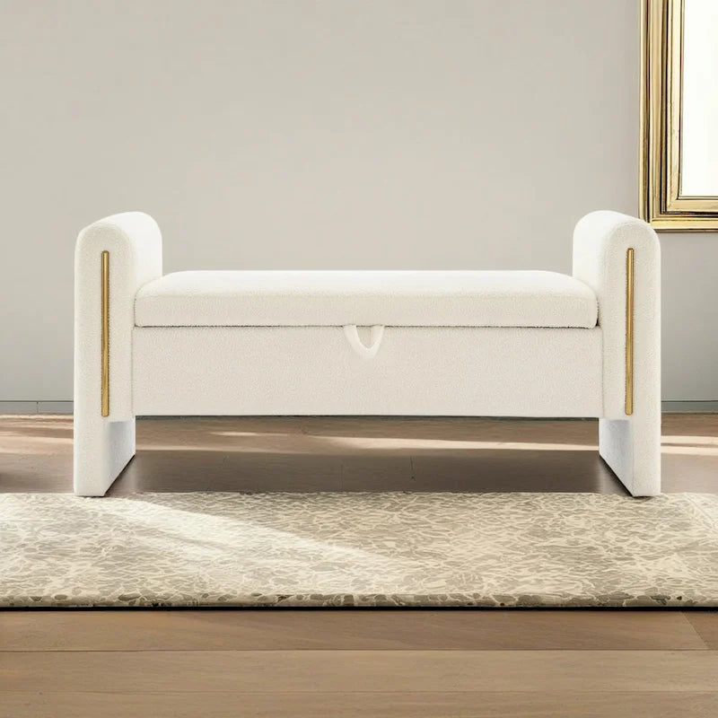 Banc de rangement en tissu Teddy moderne Athena avec accoudoirs