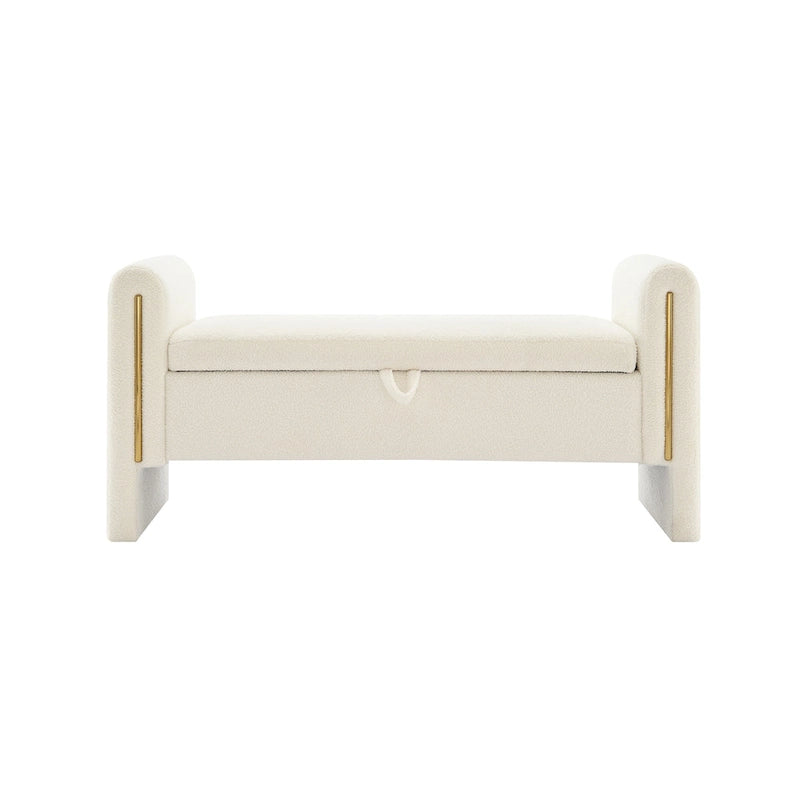 Banc de rangement en tissu Teddy moderne Athena avec accoudoirs