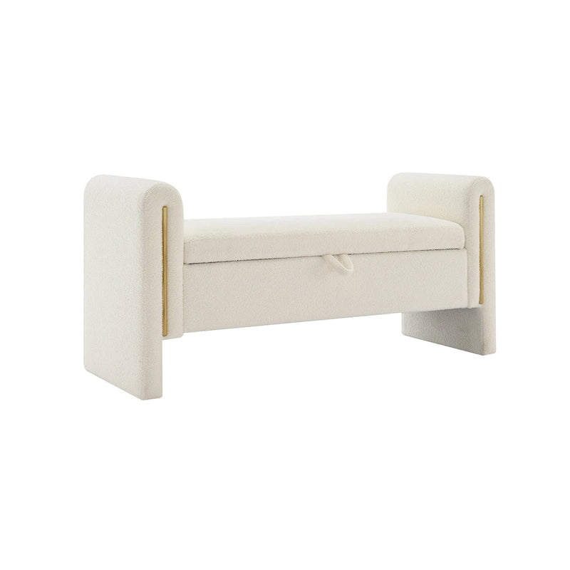 Banc de rangement en tissu Teddy moderne Athena avec accoudoirs