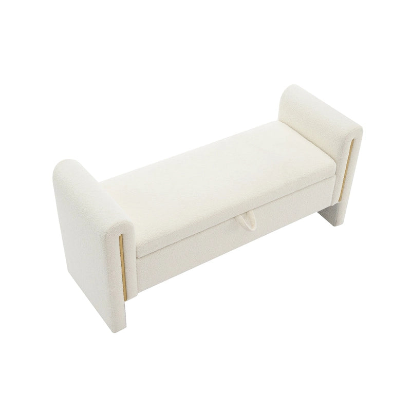 Banc de rangement en tissu Teddy moderne Athena avec accoudoirs