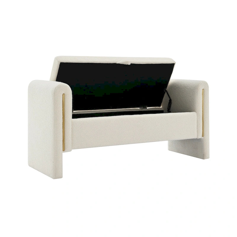 Banc de rangement en tissu Teddy moderne Athena avec accoudoirs