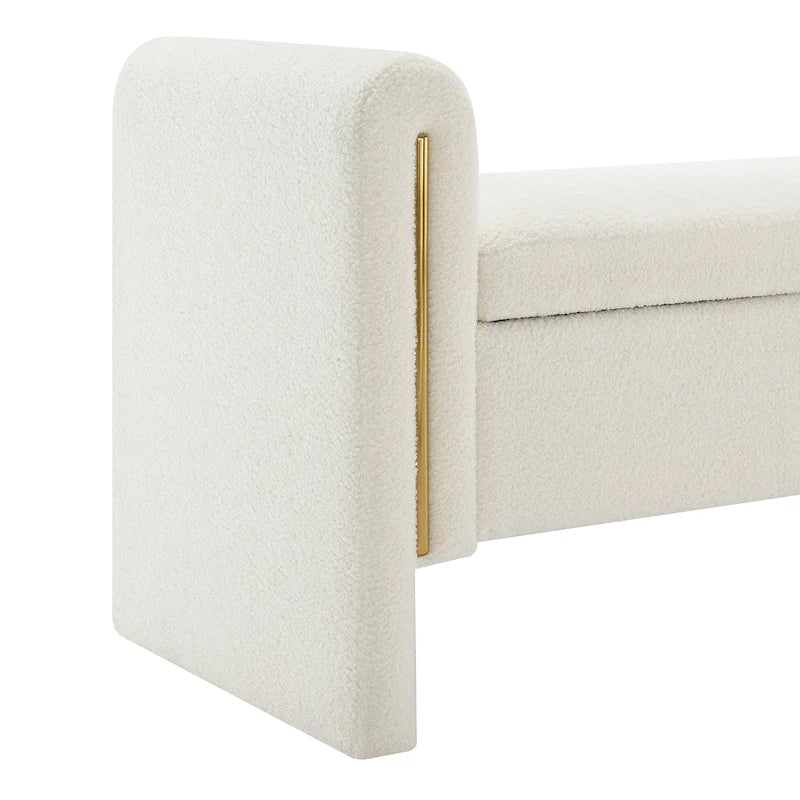 Banc de rangement en tissu Teddy moderne Athena avec accoudoirs