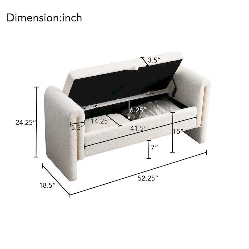 Banc de rangement en tissu Teddy moderne Athena avec accoudoirs