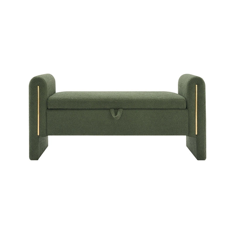 Banc de rangement en tissu Teddy moderne Athena avec accoudoirs