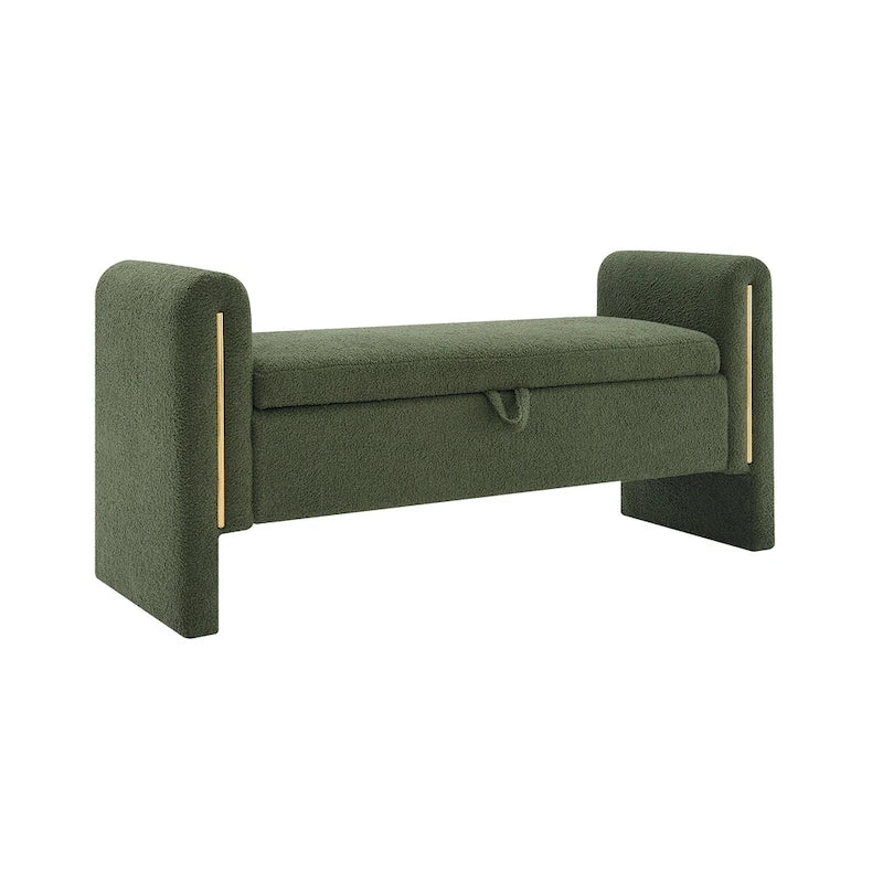 Banc de rangement en tissu Teddy moderne Athena avec accoudoirs