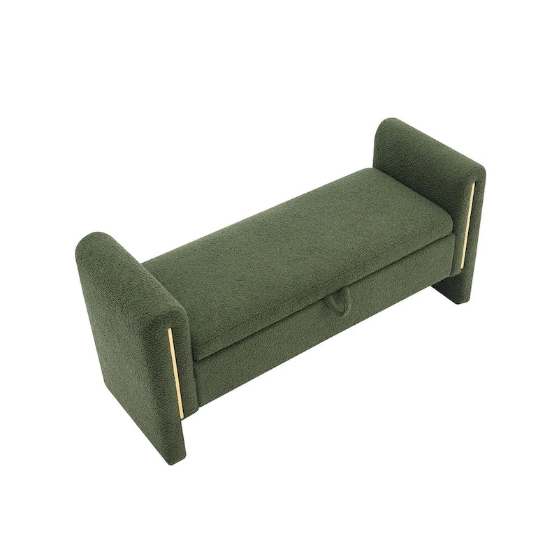Banc de rangement en tissu Teddy moderne Athena avec accoudoirs