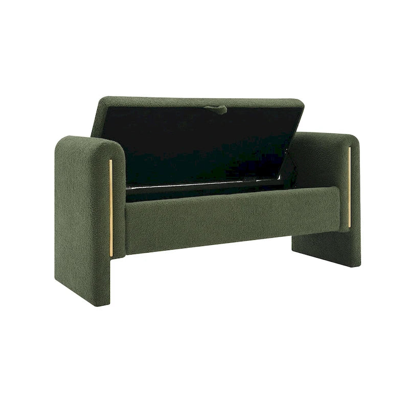 Banc de rangement en tissu Teddy moderne Athena avec accoudoirs
