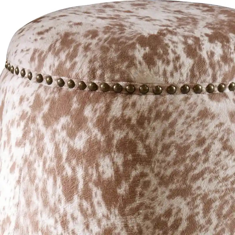 Pouf Repose-Pieds en Peau de Vache avec Clous Décoratifs - 17 - Marron et Blanc