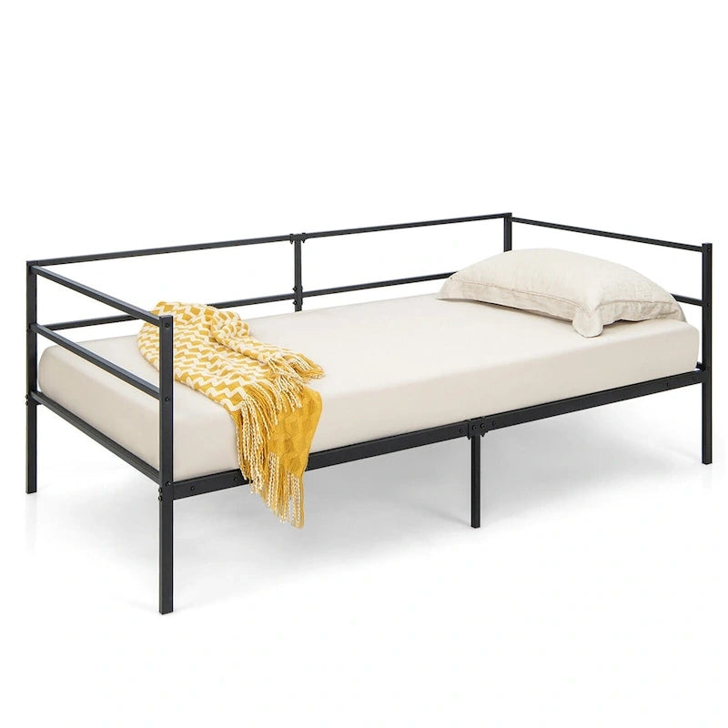 Cadre de lit de repos double en métal, lit plate-forme convertible en canapé pour le salon