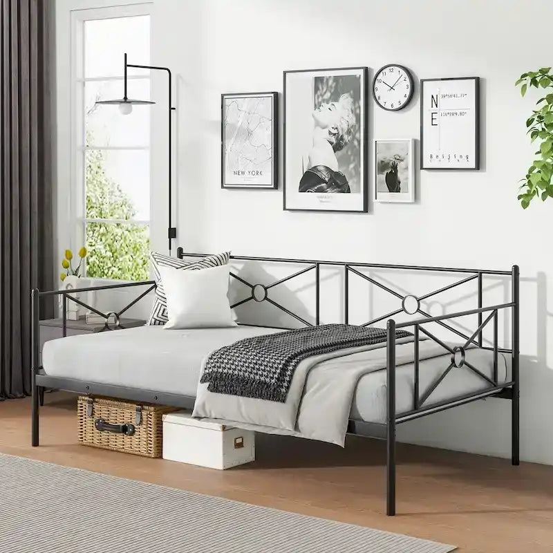 Cadre de lit de repos en métal Taille double Support à lattes pour matelas