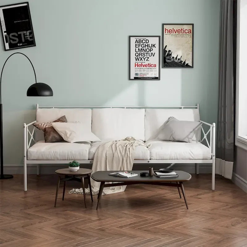 Cadre de lit de repos en métal Taille double Support à lattes pour matelas