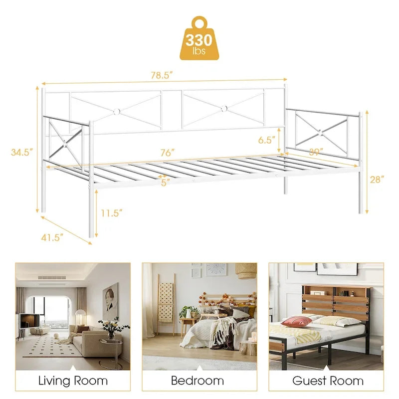 Cadre de lit de repos en métal Taille double Support à lattes pour matelas