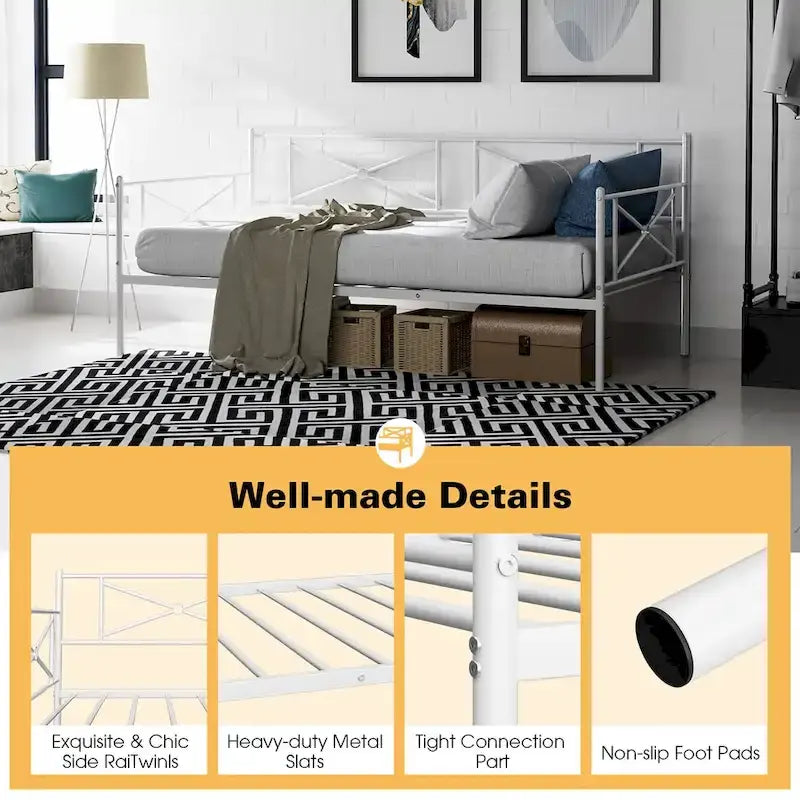 Cadre de lit de repos en métal Taille double Support à lattes pour matelas
