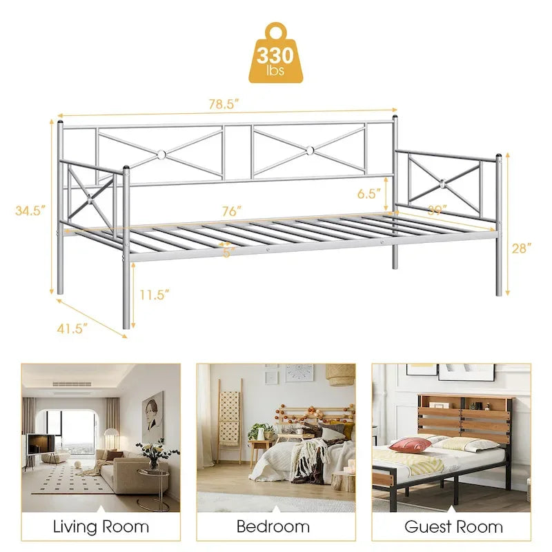 Cadre de lit de repos en métal Taille double Support à lattes pour matelas