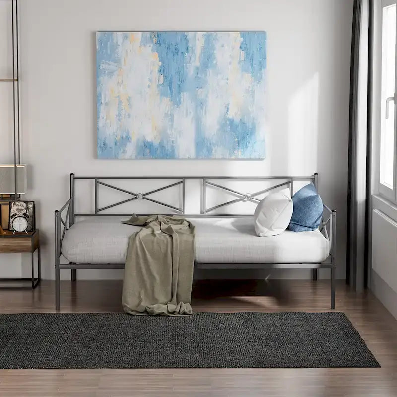 Cadre de lit de repos en métal Taille double Support à lattes pour matelas