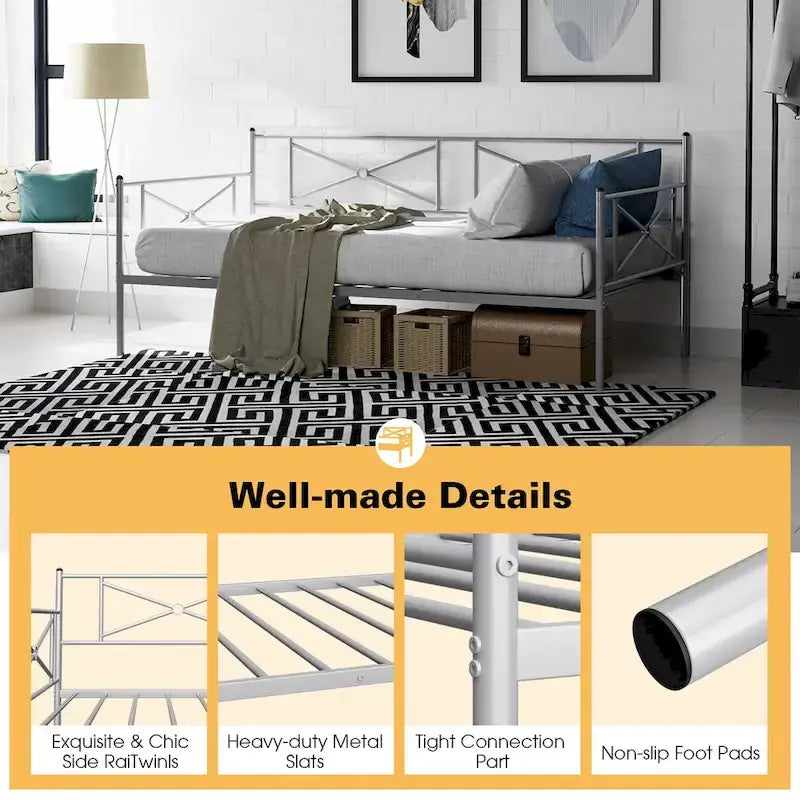 Cadre de lit de repos en métal Taille double Support à lattes pour matelas